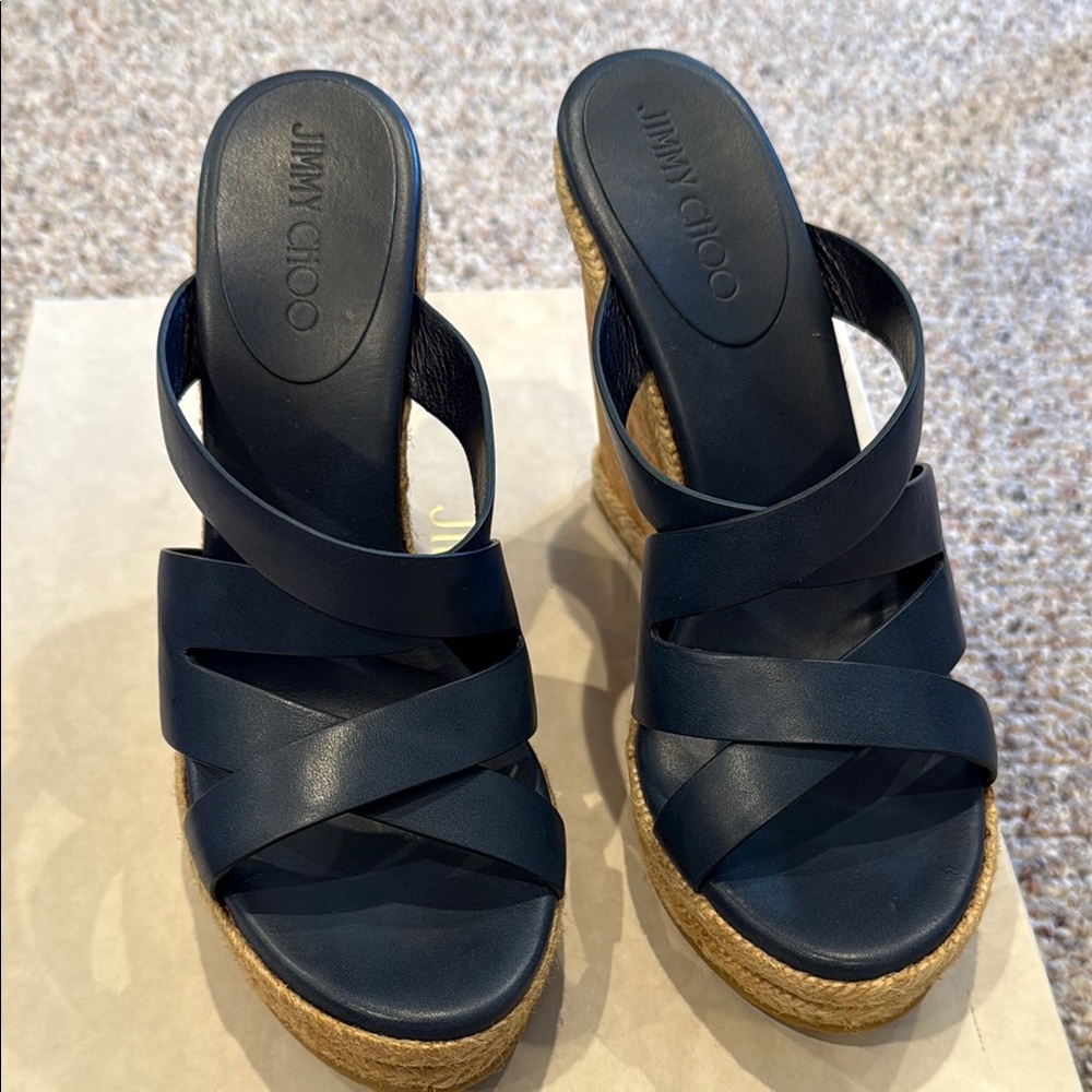 Jimmy Choo Prisma Leather Cork-Wedge Sandals